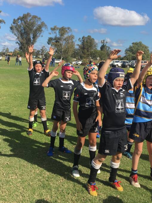 Under 10s getting ready for a line out: (L to R) Will Boland, Jack Gall, Darcy Brazel, Max Fernance.