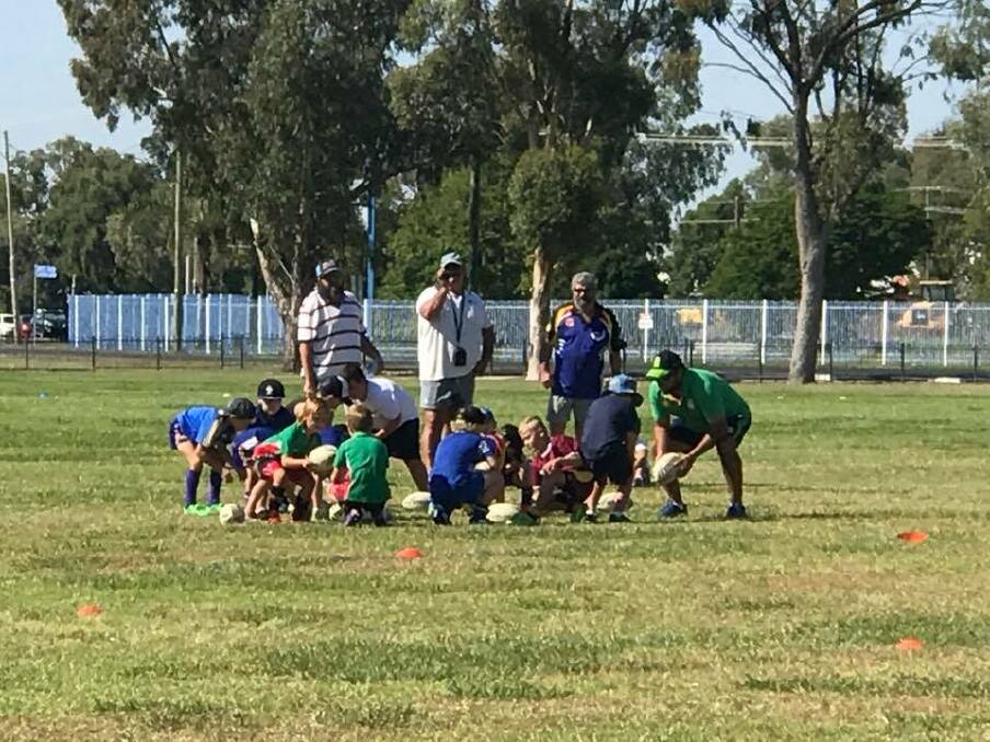 OPPORTUNITY: Moree Junior Rugby League players participate in drills to build their skills at the NRL coaching clinic on Wednesday. Photo: Jacqui Norrie