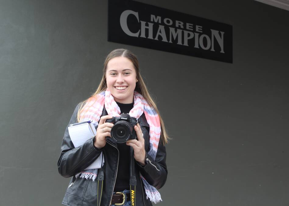 DITCHING THE TEXTBOOK FOR A CAMERA: Moree Secondary College student Elka Devney has discovered the behind-the-scenes of print journalism during her week of work experience at the Moree Champion. 