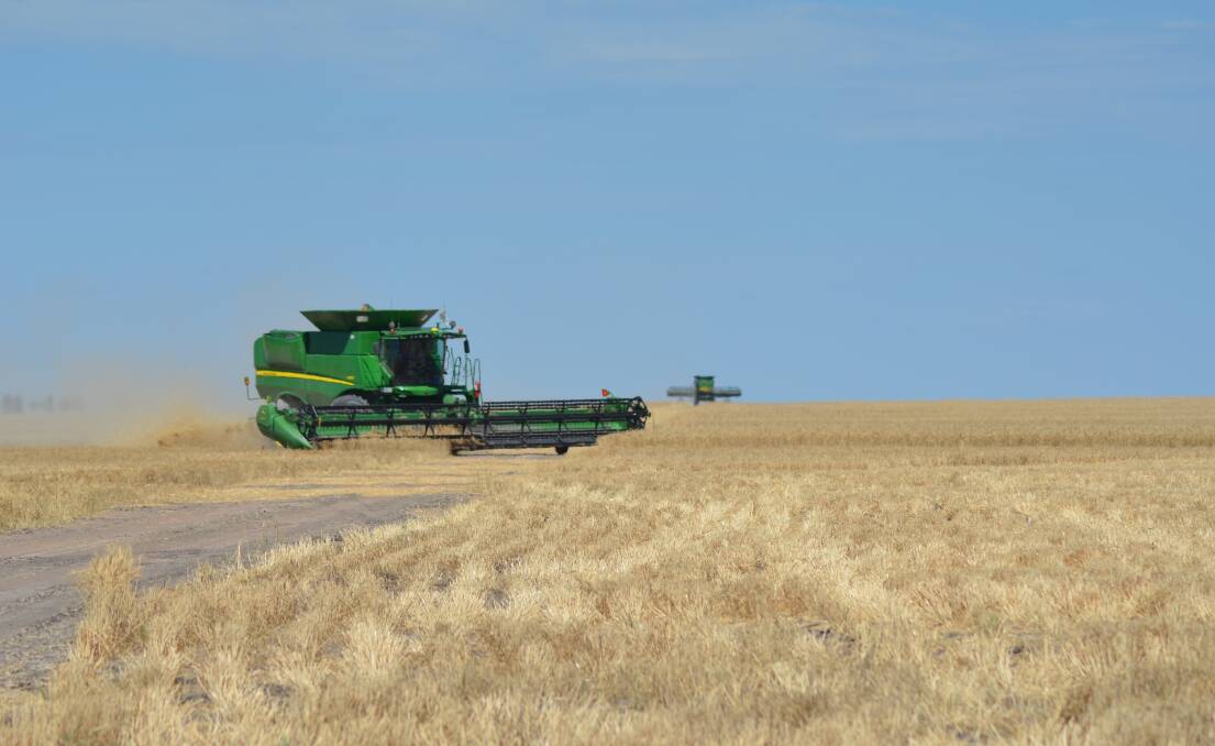 HARVEST UNDERWAY: A header harvests a crop 40km south of Moree.