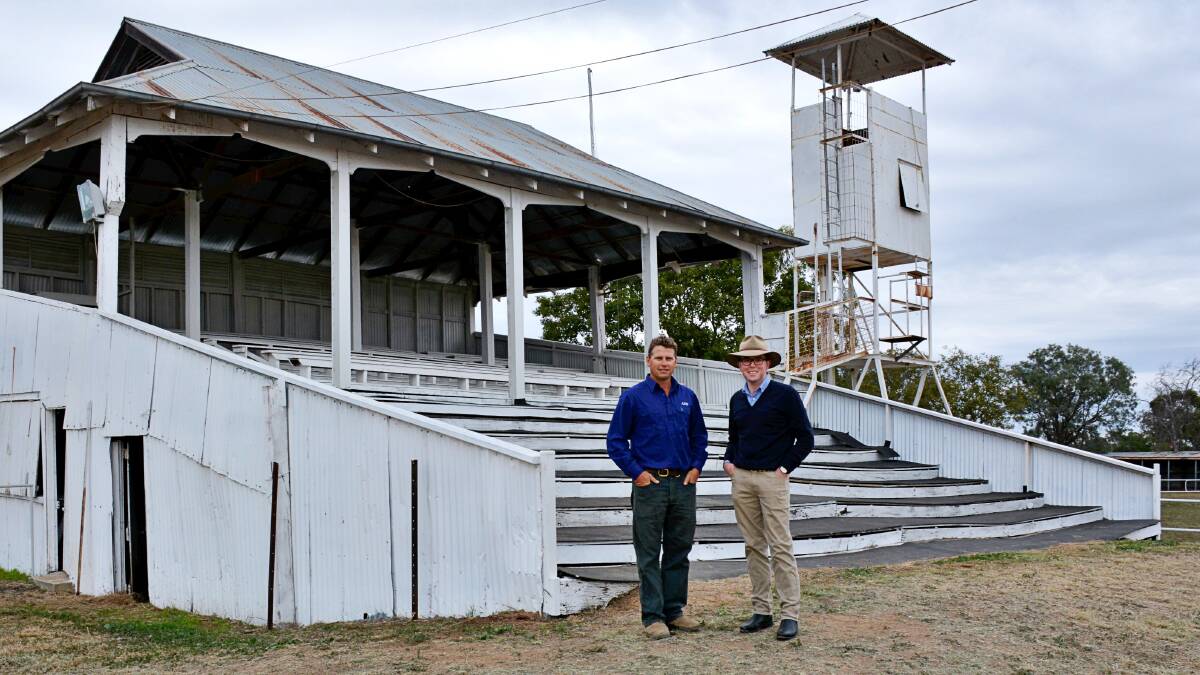 IN NEED OF TLC: Talmoi Amateur Picnic Race Club president Justin Ramsey and  Northern Tablelands MP Adam Marshall inspected the ageing Garah Racecourse grandstand recently.