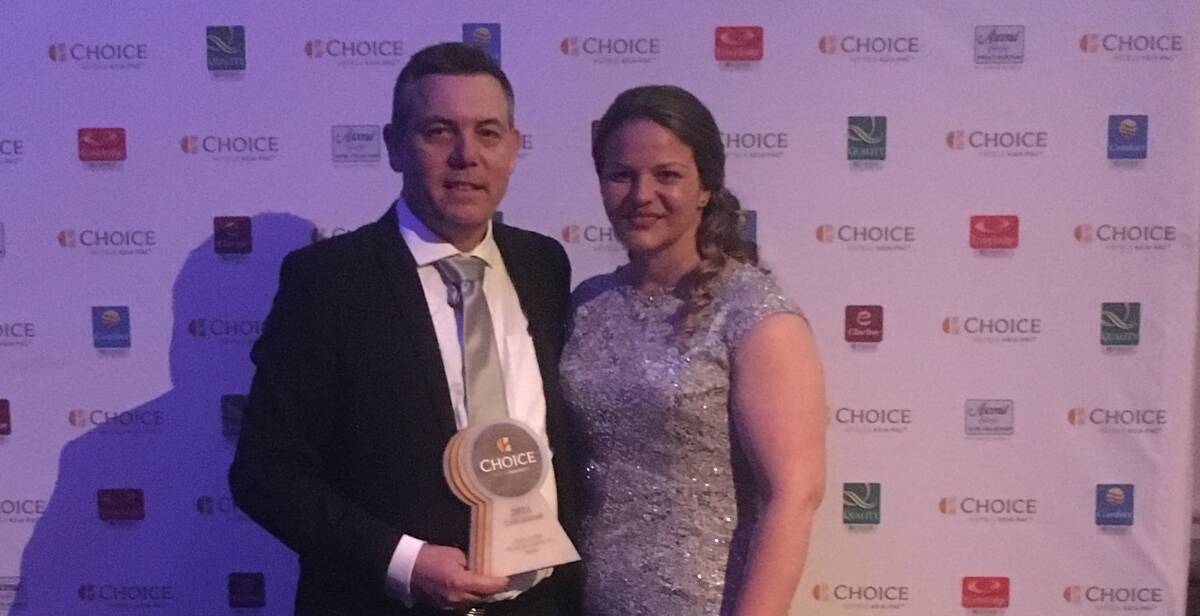 Econo Lodge Moree Spa Motor Inn owners Mick and Zelch Cikota with their Gold Award from the 2016 Choice Hotels Asia-Pac Awards, held in Hobart recently.