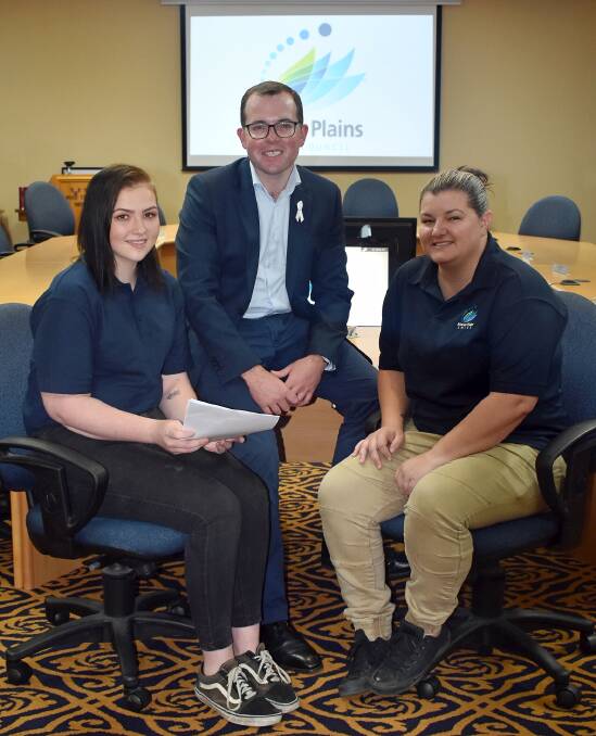 Moree Plains Shire Youth Council chairperson Skye Spooner, Northern Tablelands MP Adam Marshall and Moree Plains Shire Council community development officer Jackie Moore discussing plans for next year’s Careers Expo, made possible by a state government grant.
