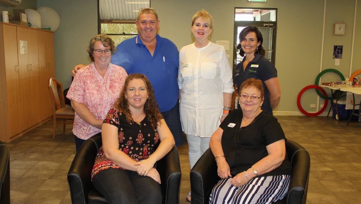 Farm-Link's Carmel Sullivan (back second from right) and course facilitator Rachel McLay (back right) with some of the workshop participants from Flourish Australia Moree, (back) Janet Hutchison, Bruce Jones, (front) manager Claire Gillan and Sandra Smith.