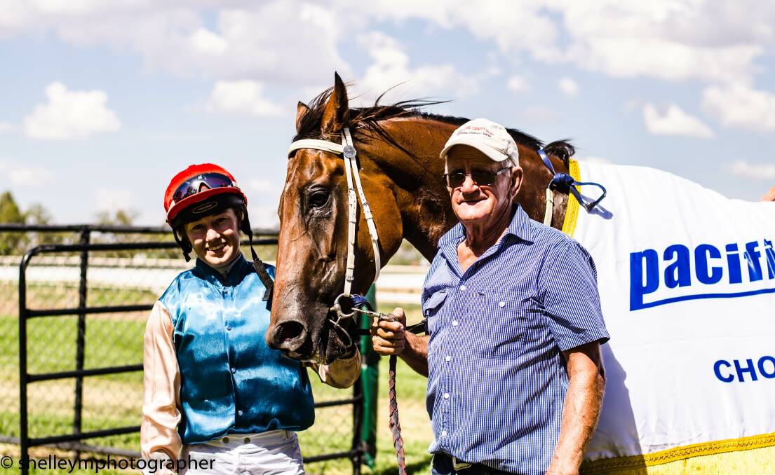 Delighted: Winning jockey Sophie Young and trainer Ron Morris with Shadow Show. Photo: Michelle Mitchell
