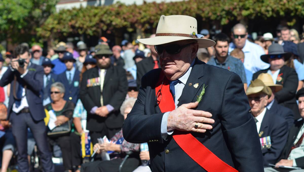 Vietnam veteran John Williams pays his respects during the Anzac Day service last month.