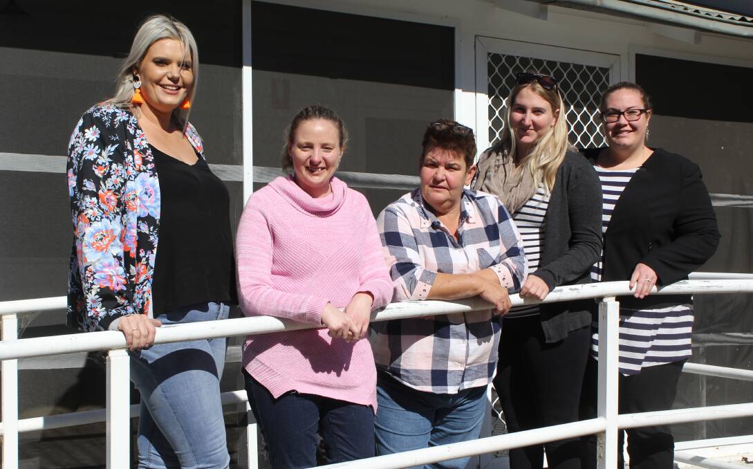 NEW HOME: Candice Care Inc. CEO and founder Candice Dover with Moree client Claire Williams and support workers Tanya Albertini, Caprice Goodhew and manager Nicole Stoddart at Candice's House in Moree.