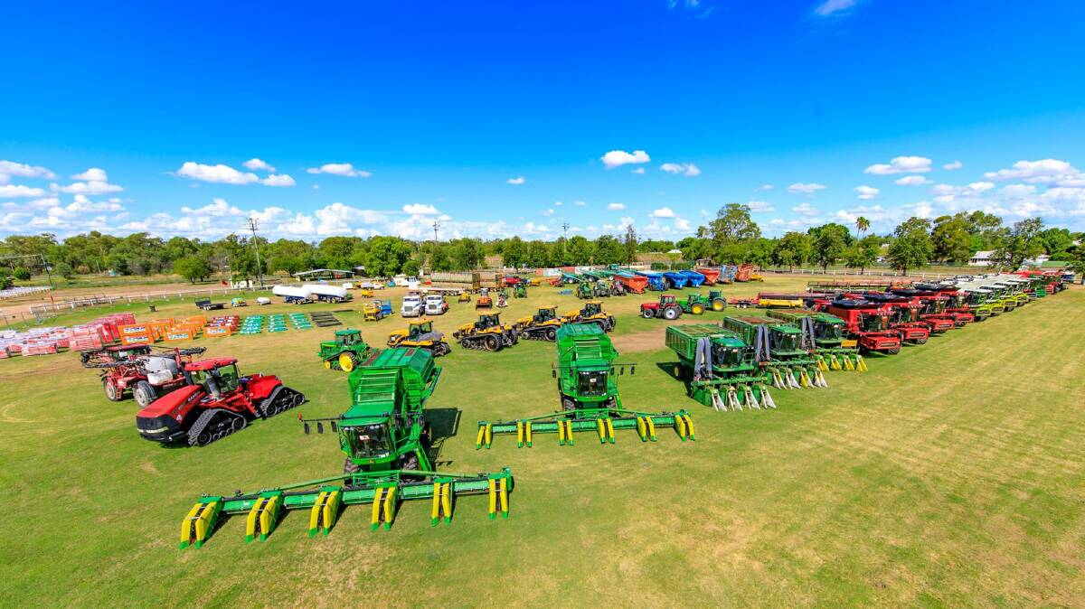 An aerial shot of the line-up of machinery on offer at the auction in Moree.
