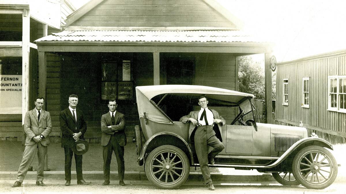THEN: J.A. McGregor and Co staff A. Dinning, J.A. McGregor, K Scutt and W.D. McGregor at their Warialda premises in 1924.