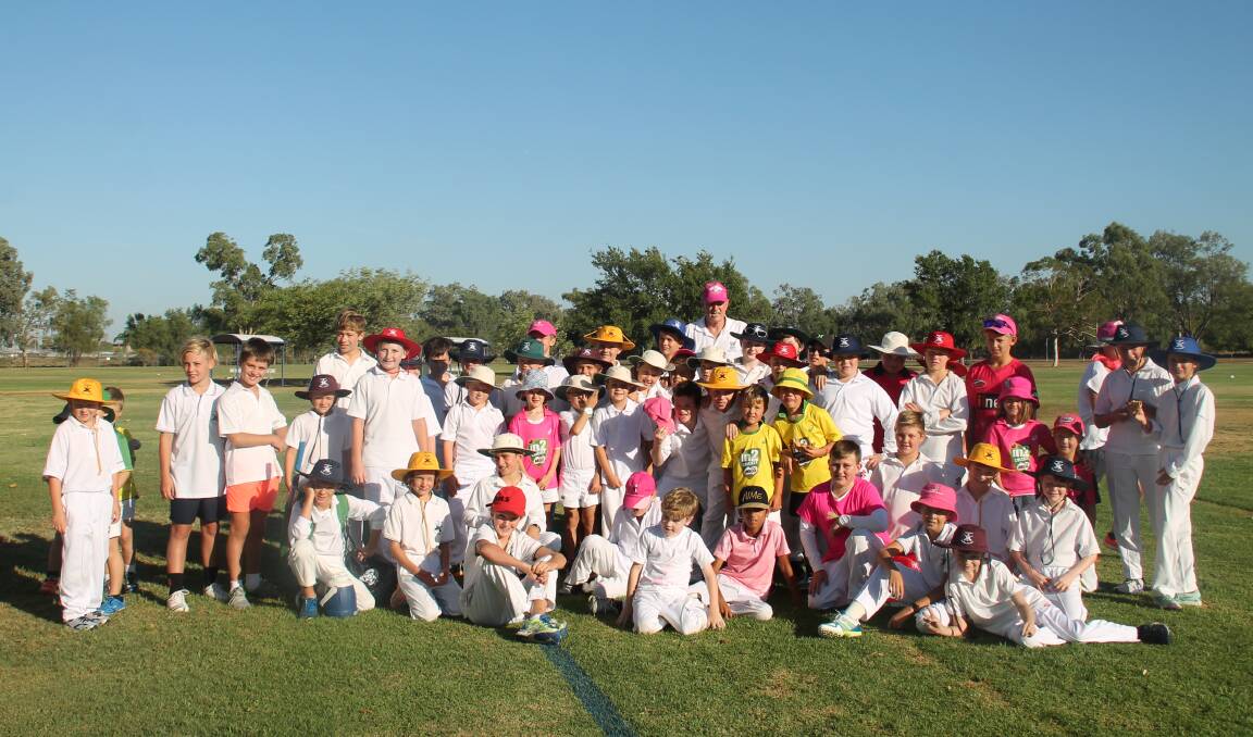 CRICKET FOR A CAUSE: Moree junior cricketers had a great time during Pink Stumps Day last Saturday, meeting former Australian Test cricketer Rick McCosker and raising funds for the McGrath Foundation.