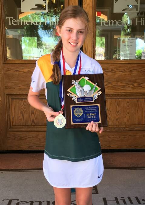 TALENTED GOLFER: Moree's Annabelle Abrahamsen was thrilled to win the gold medal and champion plaque at the Amateur Athletic Union West Coast Junior Olympics.