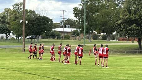 The Wombats 18s prepare for their match against Narwan. Picture by Warialda Wombats. 