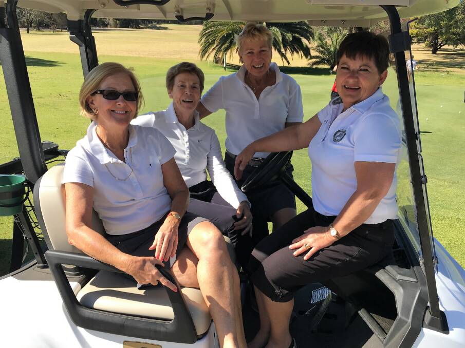 Avid Ambrose fans: Lindy Goodman, Cecilia Baker, Di Amos, and Suzie Moore at Inverell Golf course. Photo: Heidi Gibson