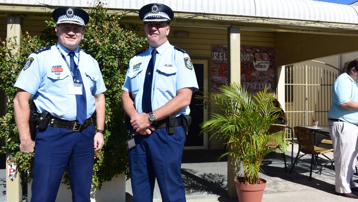 Coffee time: Barwon LAC crime manager Detective Inspector David Silversides and Commander Paul McDonald at the Relaxing Cafe.