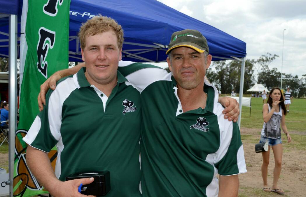Fundraiser: Matt Flick and Lee Coleman raising funds for the Croppa Creek community at last year's rugby union gala day.