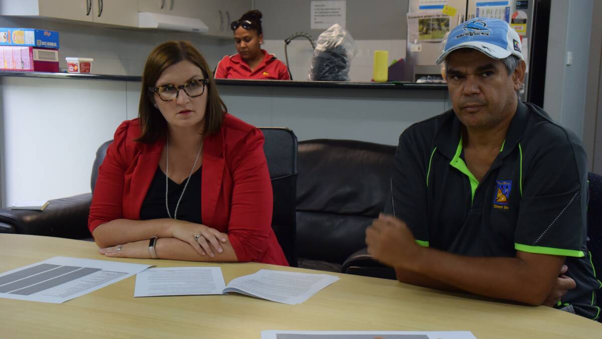 Minister for Early Childhood Education and Aboriginal Affairs Sarah Mitchell and Miyay Birray chief executive Darrel Smith discuss the idea of a night rider service.
