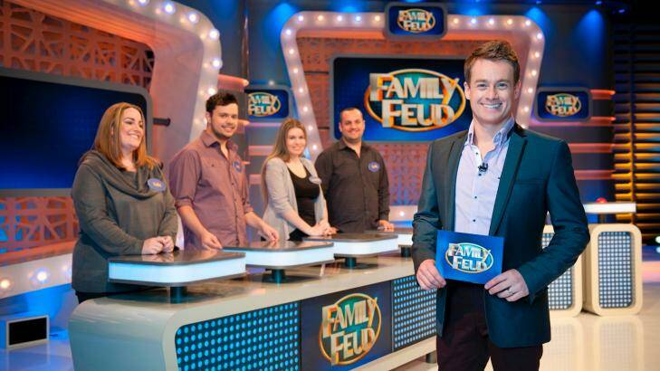 Denyer on the set of Family Feud.