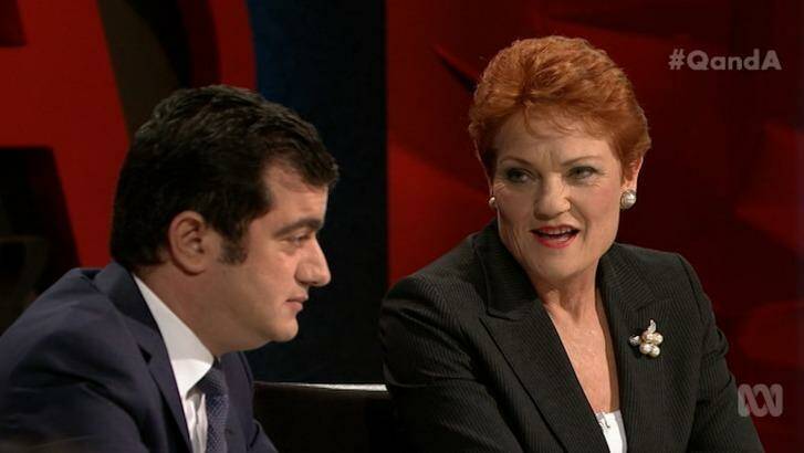 Pauline Hanson repeatedly asked Sam Dastyari if he was a Muslim on Q&A. Photo: ABC TV