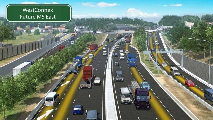 An artist's impression of planned upgrades to the WestConnex motorway: M5 East and King Georges Road interchange in Beverly Hills. Photo: Supplied