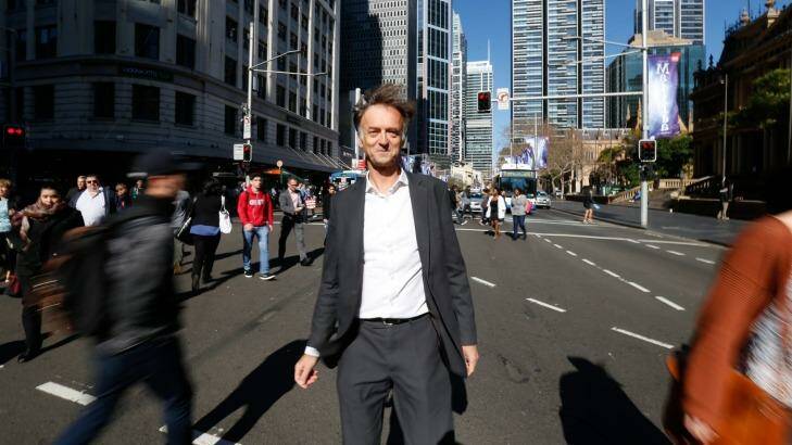 Light rail designer Thomas Richez stands at the intersection of George and Park streets in Sydney's CBD. Photo: Peter Rae