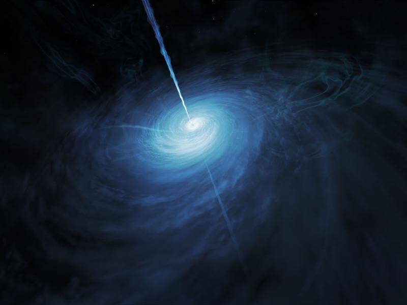 Artist's impression of the brightest quasar ever seen, found by the Hubble telescope.