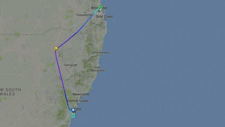 The plane was flying near Narrabri in northern NSW when it was diverted to Brisbane. Photo: Flight Radar 24