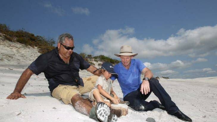 Then Opposition Leader Tony Abbott with Noel Pearson, director of the Cape York Institute for Policy and Leadership, and his son Charlie. Photo: Alex Ellinghausen / Fairfax
