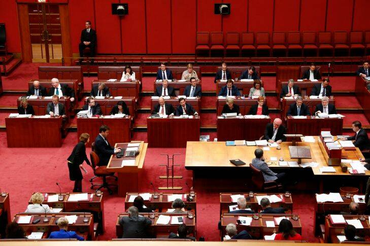 Wide shot of the Senate chamber during Question Time at Parliament House in Canberra on Thursday 23 March 2017. fedpol Photo: Alex Ellinghausen Photo: Alex Ellinghausen