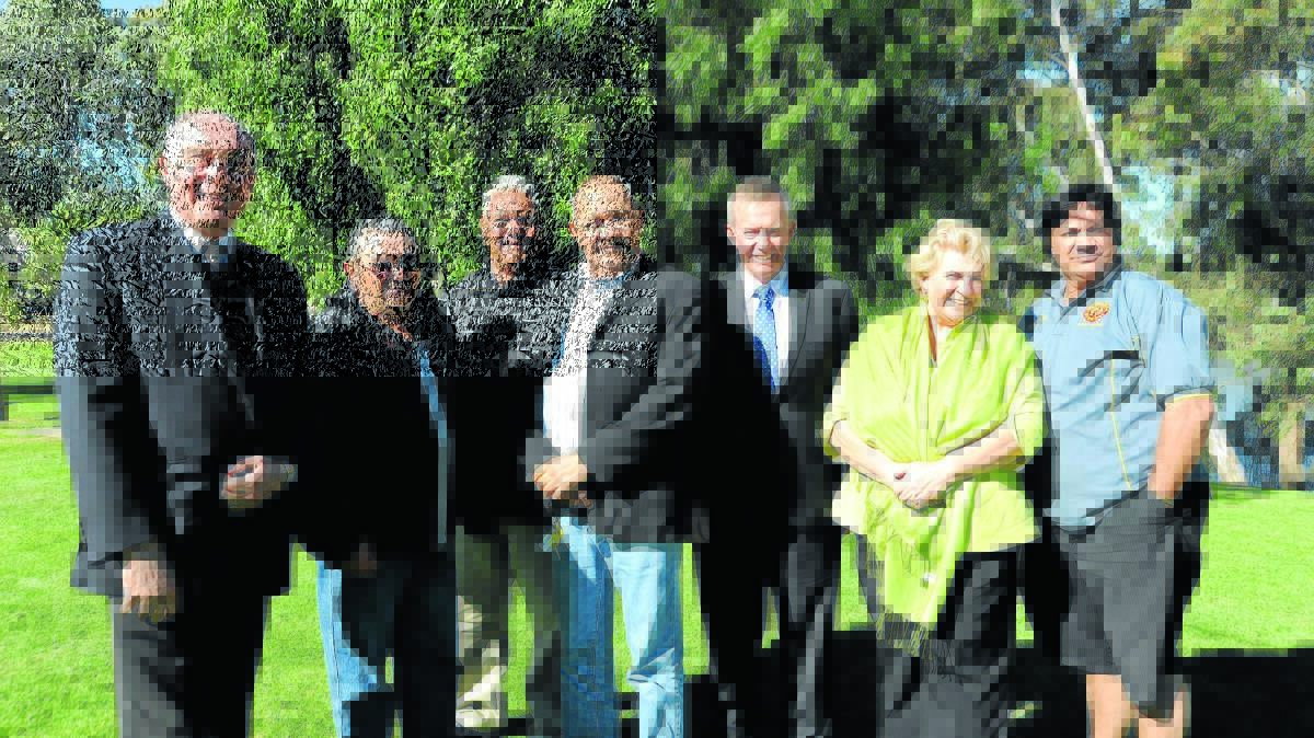 August 2013: Leader of the Nationals Warren truss, Toomelah Land Council chairman Barry Jarrett, and deputy chair Dennis Dennison (far right) with Border Rivers-Gwydir CMA’s Billy Walker, Boobera Lagoon Trust member Carl McGrady, Federal Member for Parkes Mark Coulton and Moree Plains Shire Mayor Katrina Humphries announce the reinstatement of the Green Army project.