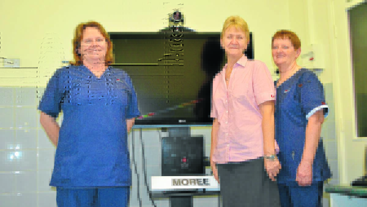 Wendy Allan, Amalda Fields and Maureen Rainger with the tele-health video unit.