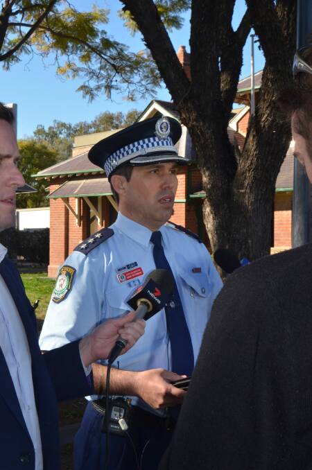 Barwon Local Area Command, crime manager, Det Insp Gavin Rattenbury addresses media at a press conference outside Moree Local Court on Wednesday. Photo: Laini Kirkman