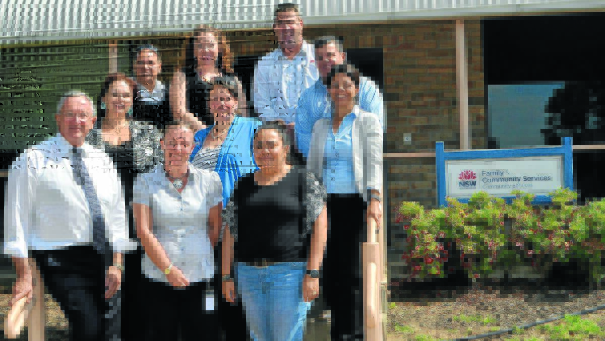 FACS minister Brad Hazzard with Moree’s front-line workers on Tuesday. 