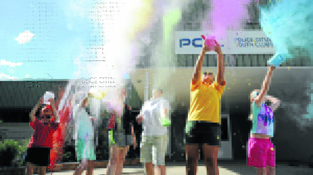 Jackson Andrews, Sebastyn Magarry, Codie Kennedy, Jacqui Mitchell, Toneisha Cheetham and Millie Mitchell test out the powder ahead of the colour run.