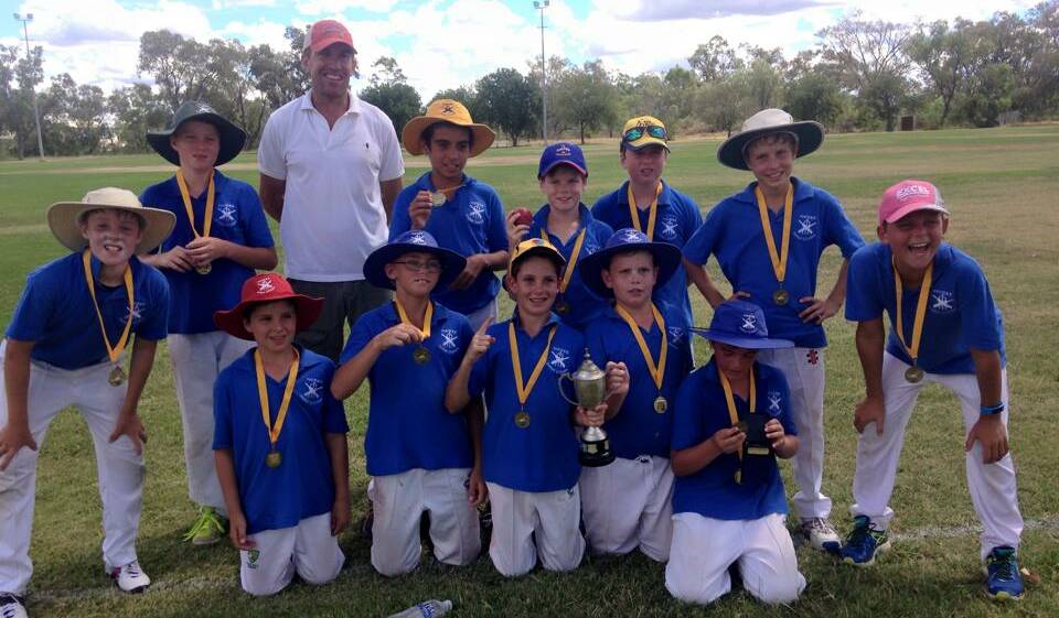The Moree under 12s representative cricket team: At back, from left; Andrew Kirk, Lliam Lawson, coach Jeremy Matthews, Brad Swan, Alec Manchee, Lachlan Lawson, Tom Vanderstok and Henry Ledingham with in front; Mack Orr, Daniel Brown, co-captains Jack Matthews and Joe Ticehurst, and man of the match Edward Montgomery.
