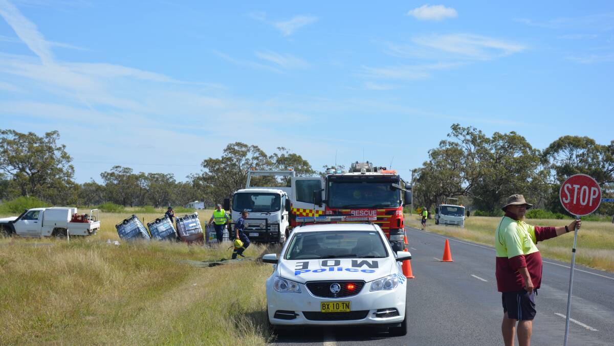 One lane is closed to traffic on the Gwydir Highway near Moree. Photo: Joseph Hinchliffe, The Moree Champion.