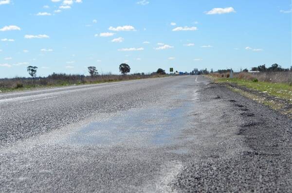 Damage to the Newell Highway south of Moree.