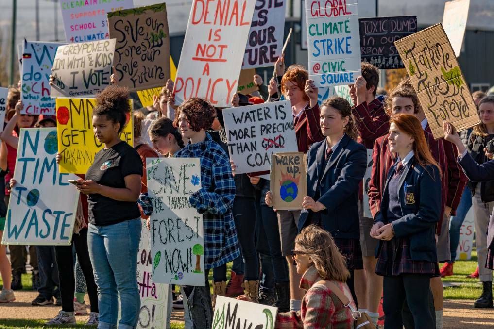 Launceston's Riverbend Park hosted one of many School Strike 4 Climate Australia rallies on Friday. Picture: Phillip Biggs