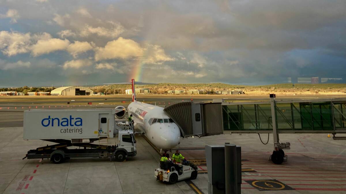 Rainbow at Canberra Airport after the shooting. Picture: Lanie Tindale