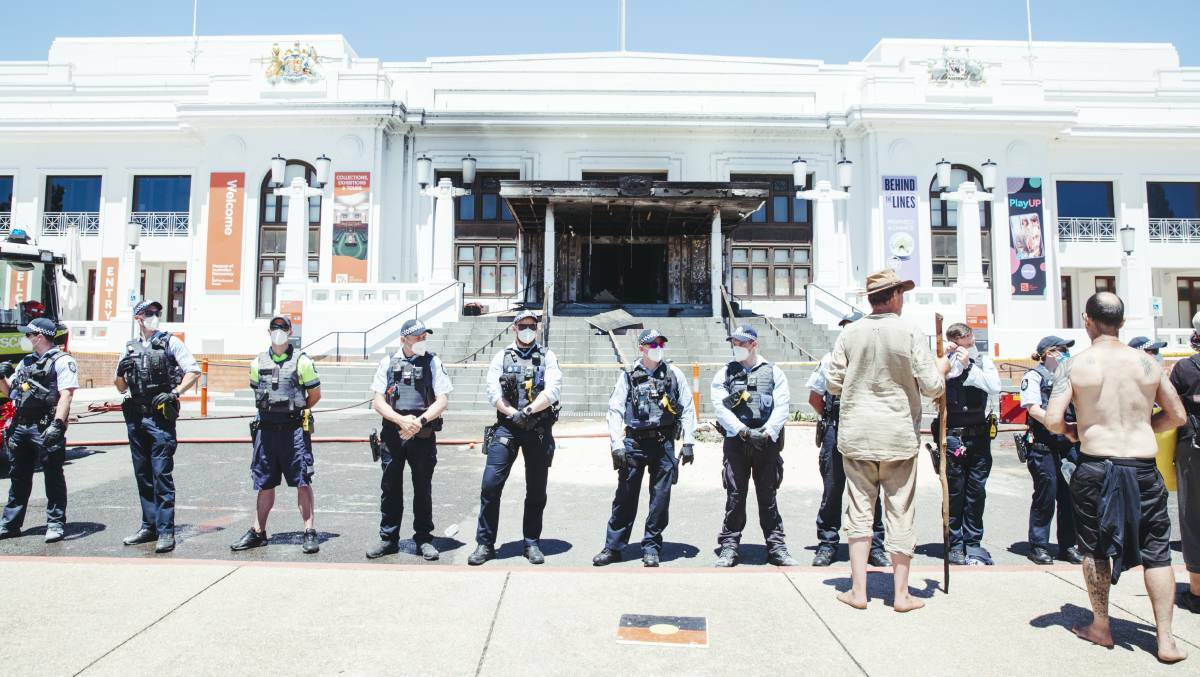 Protesters out the front of Old Parliament House on Thursday, December 30, 2021. Picture: Dion Georgopoulos