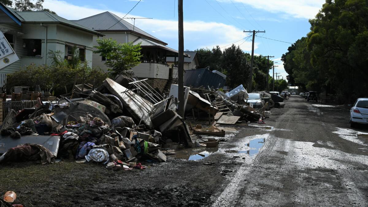 The fallout at Cromer Street in Lismore NSW after flooding in February 2022. Picture by Cathy Adams