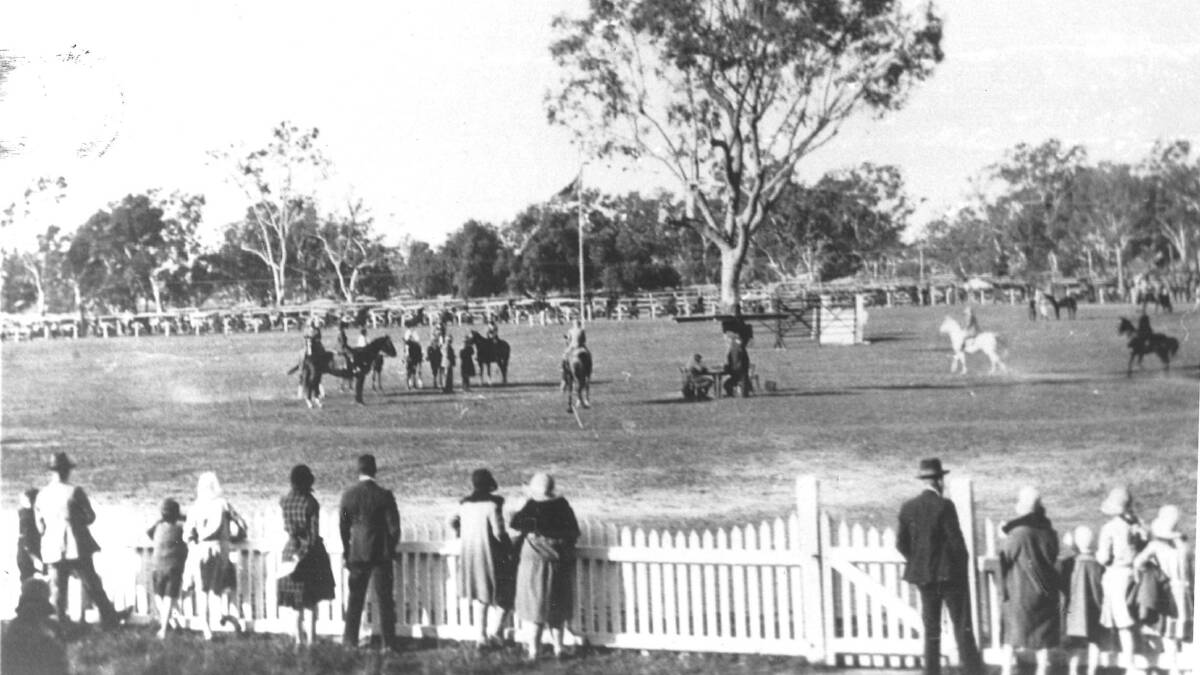 Spectators observe the equine events at the Moree Show in the 1930's.