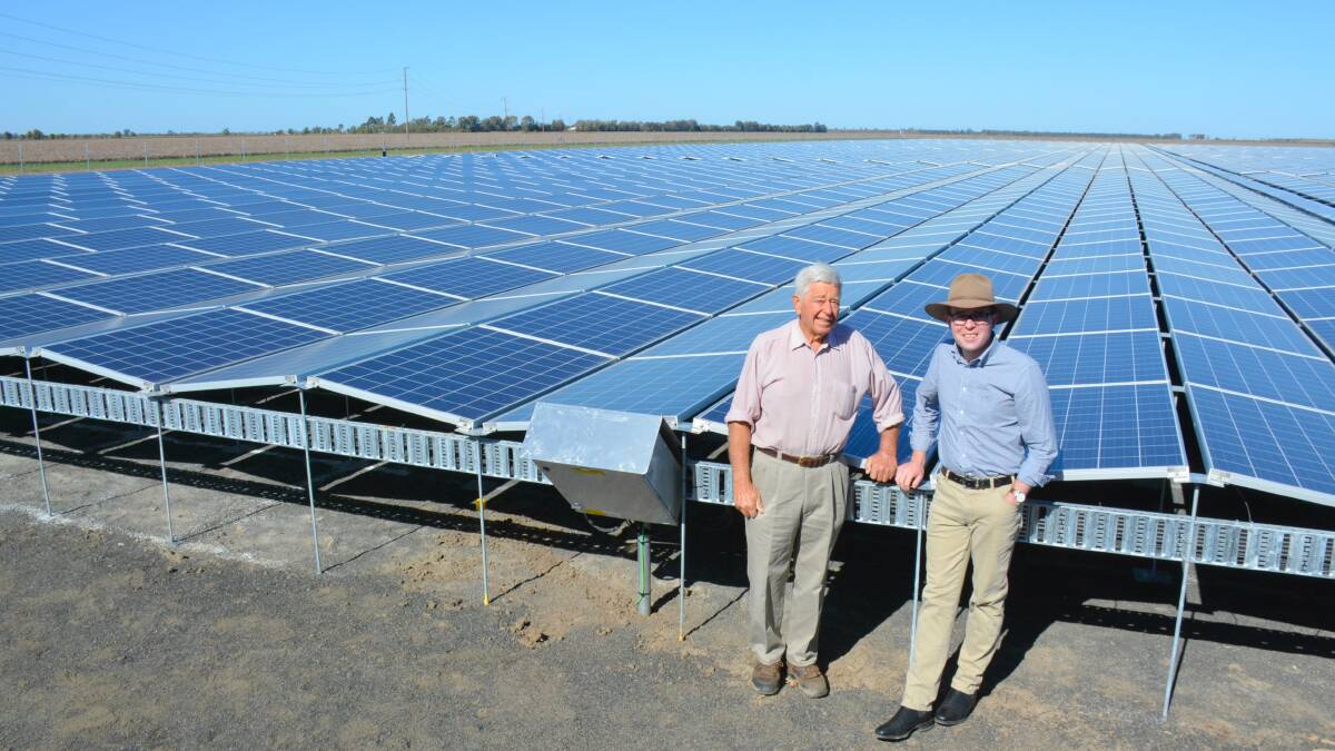 Bright future: Northern Tablelands MP Adam Marshall and landholder and Boggabilla Solar Farm developer Mike Mailler.