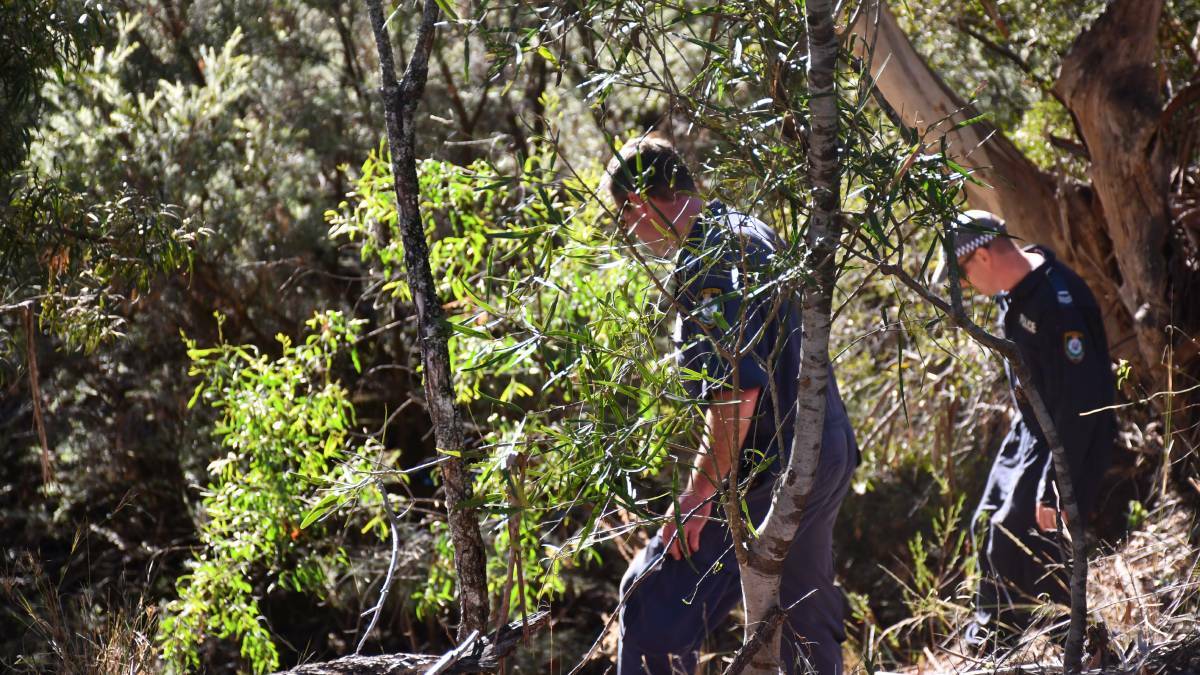 Major search: Police search Eaglehawk Reserve near Bingara in May 2018 in the Darren Willis murder probe. Photos: Moree Champion