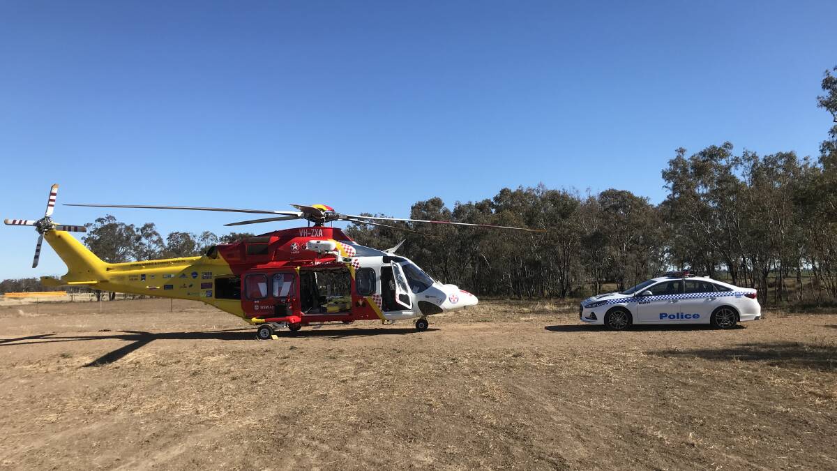 The Westpac Rescue Helicopter was diverted to a Moree property, where a young boy had suffered serious injuries in a motorbike accident on Saturday afternoon. Photo: WRHS