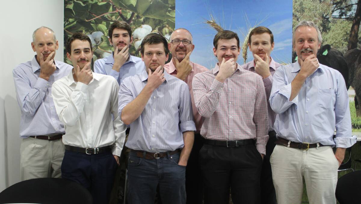 MOREE MO BROS: Team Boyce Mo-ree - David Newnham, Ethan Muddle, Alex Rees-Smith, James Holcombe, Boyce managing director Phil Alchin, Regan Laurie, Jono Hart and Paul Fisher are sporting some great mo's as Movember comes to an end.