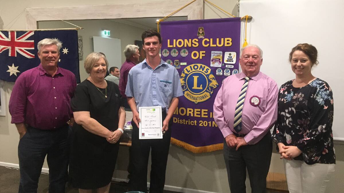 2017 Lions Youth of the Year Patrick Montgomery (centre) with judges Murray Hartin, Linda Gallagher, Moree Lions Club president Barrie Brooks and Courtney Cork.