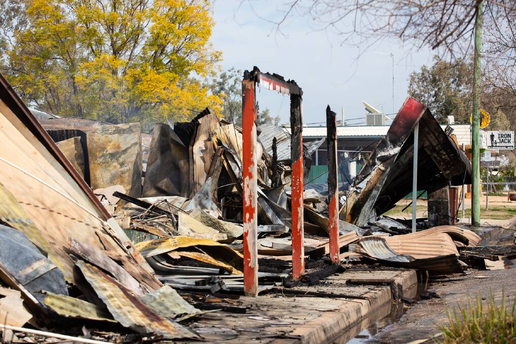 The rubble of Mungindi's supermarket, butcher shop and clothing store following Tuesday's fire. Photo: Simon Scott Photography