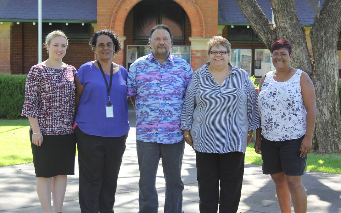 GET ON TOP OF IT: Moree Local Court clerk Charlee Halliger-Haley, Aboriginal client and community officers Jaki French and Anthony Cutmore, registrar Narrelle Carter and Moree Aboriginal Justice Group public relations coordinator Lorilie Haines encourage all community members to attend the event.