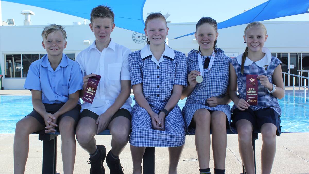 CHAMPIONS: Ben Di Donna, Alex Macey, Gabbie Elbourne, Ava Macey and Chloe Elbourne each got personal bests at the NSW Country Championships.