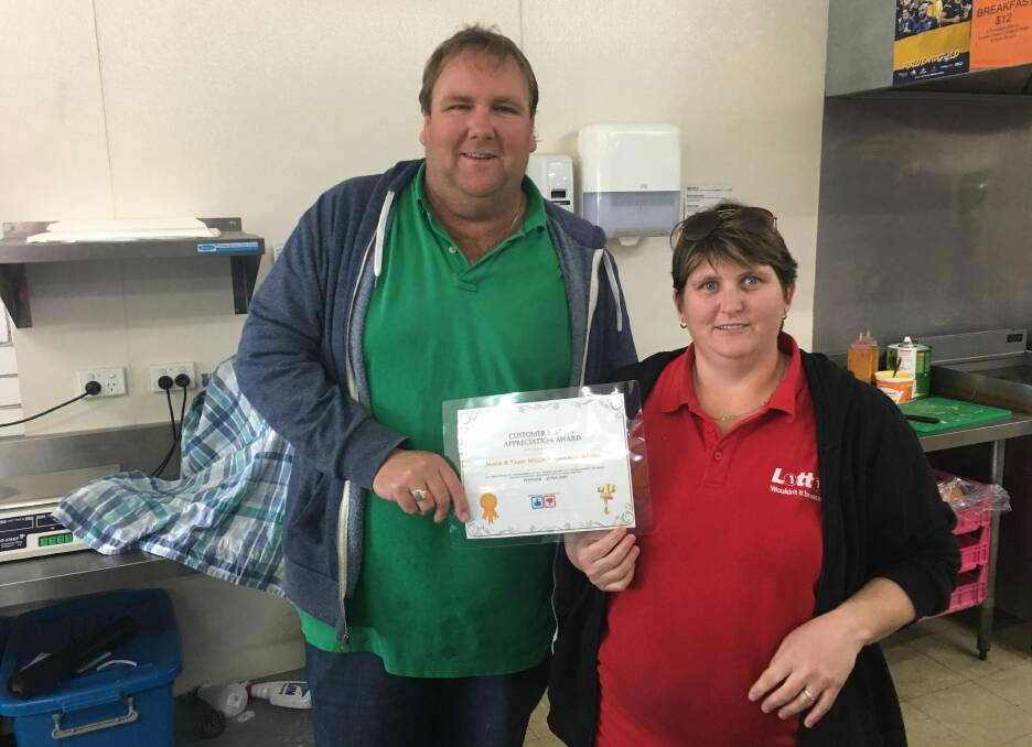 TOP SERVICE: Amaroo Store owners Jamie and Tash Mills were presented with their recognition award recently.